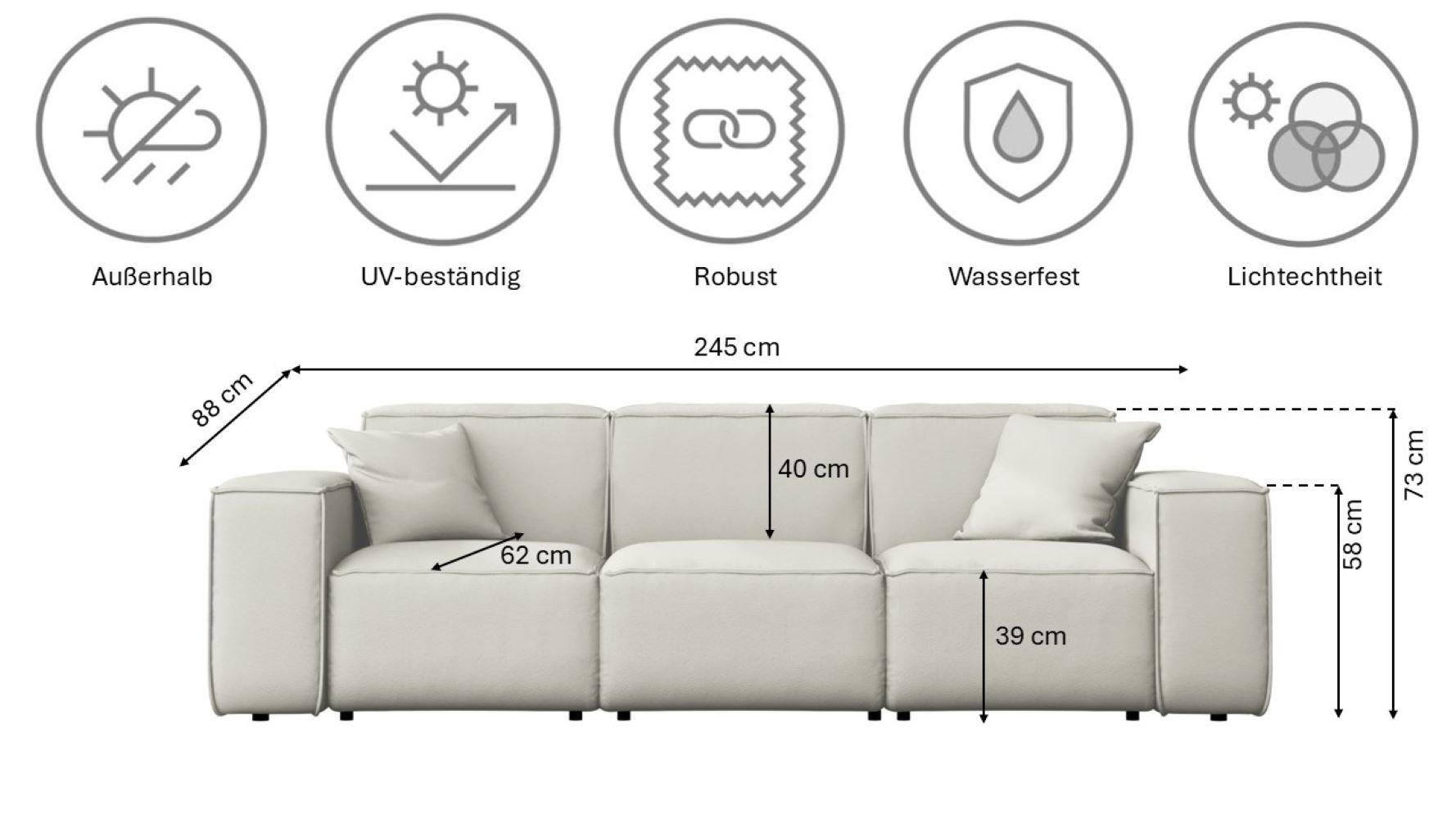 Thumbnail - Kaiser Möbel Gartensofa, Creme, Holz, 3-Sitzer, 245x73x88 cm, Loungemöbel, Gartensofas