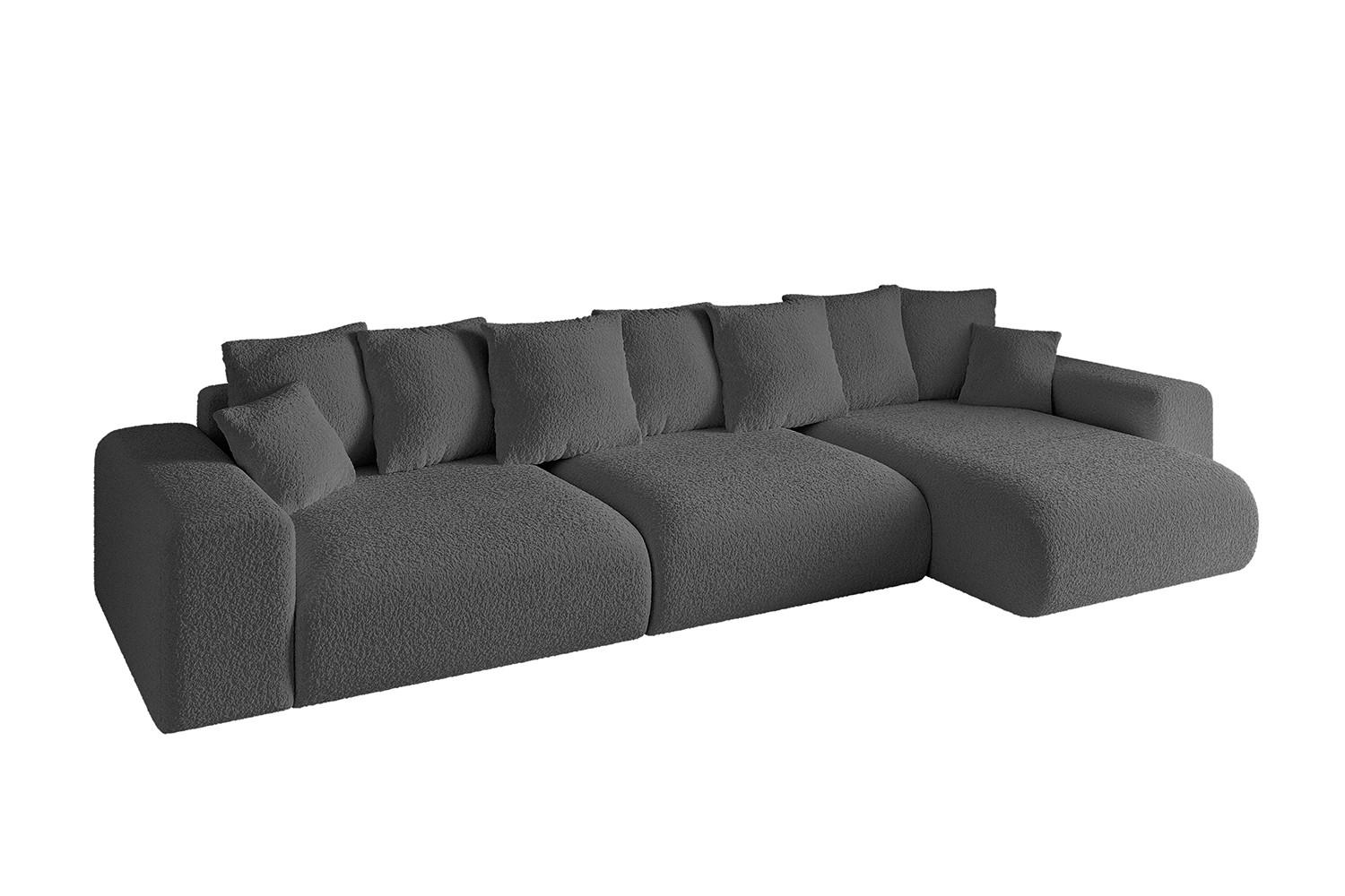 ECKSOFA Ottomane rechts ESKAR-L 364x176x84 Platinfarben Bouclé - Platinfarben/Schwarz, Holzwerkstoff/Kunststoff (176/364cm) - ALTDECOR