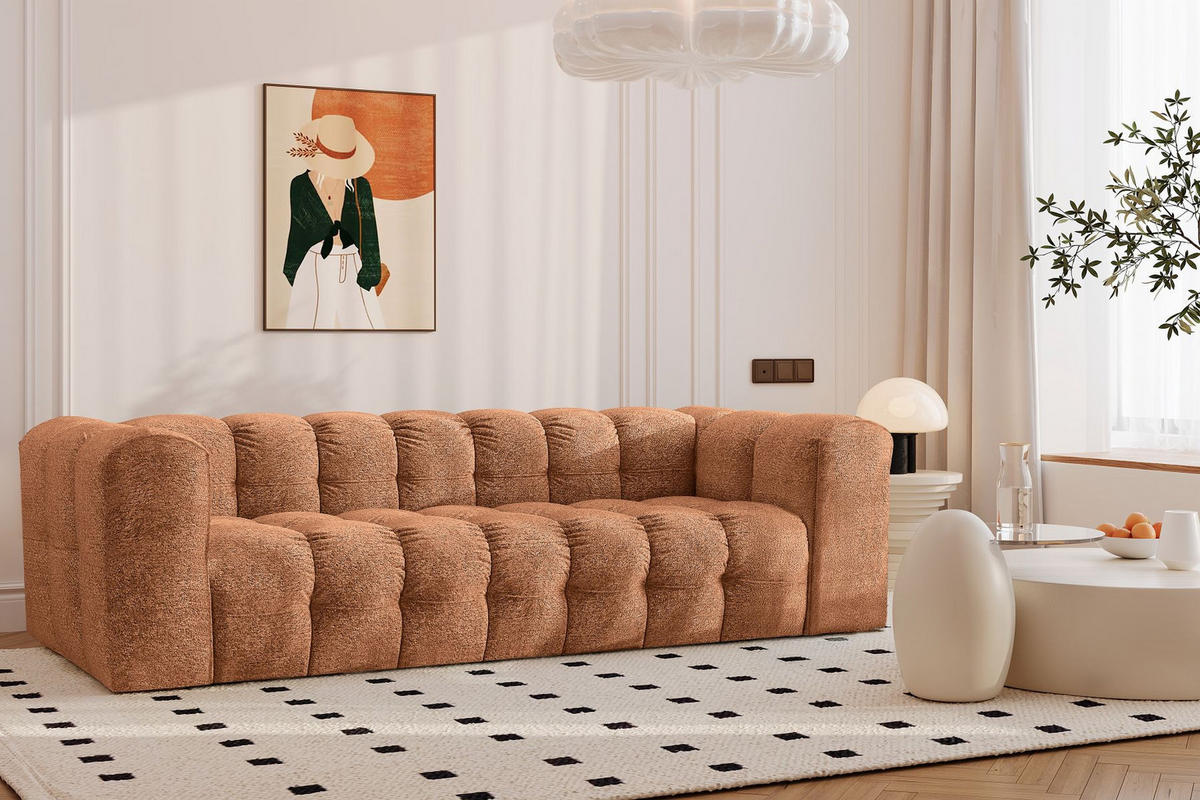 SOFA 4-Sitzer, Komfort, BALOO, Stoff Schenille & Bouclé, Orange - Orange, Holz (250/75/106cm) - Kaiser Möbel