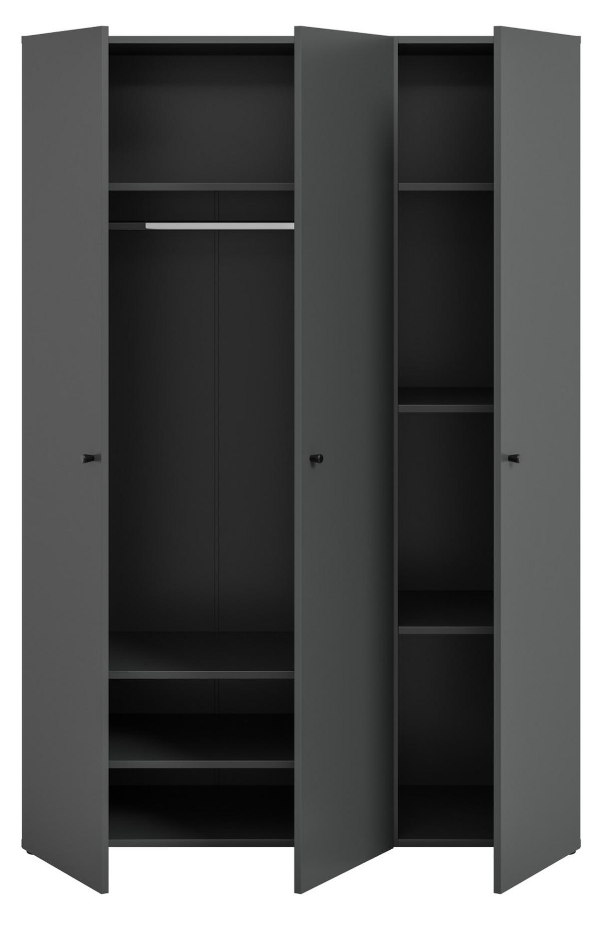 KLEIDERSCHRANK grau 3-türig 120 cm, Drehtürenschrank mit Kleiderstange - Schwarz/Grau, Holzwerkstoff/Kunststoff (120/176/51cm) - Inn.Furn