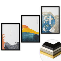 WANDBILDER 3er-Set - 40x60 cm Schwarzer Rahmen - Wellen des japanischen Grafikstils - Schwarz, Kunststoff (40/60cm) - ArtPrintCave