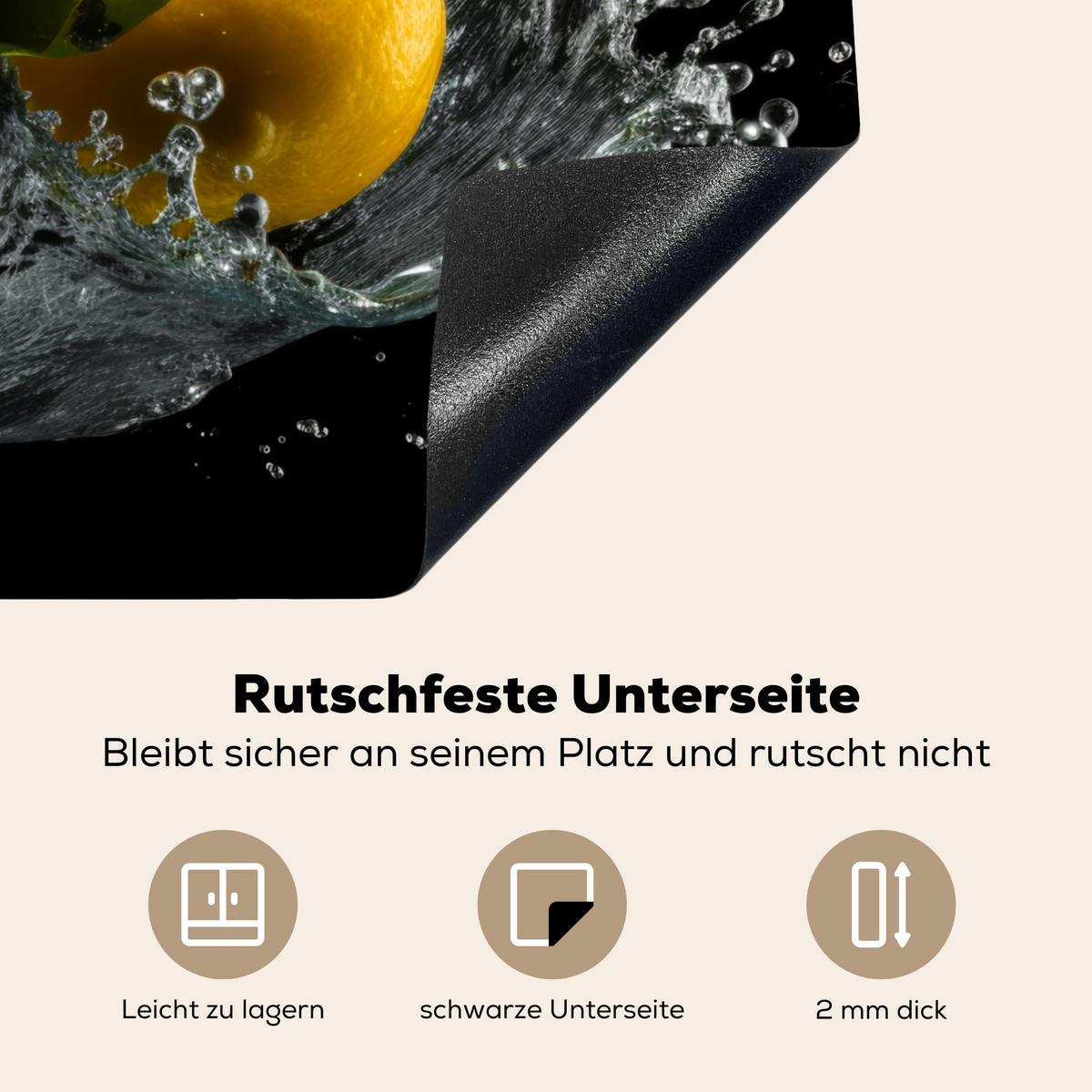 HERDABDECKPLATTE Zitrone - Obst - Gelb - Schwarz Herdabdeckung Induktionsfeld 70x52 cm - Gelb, Kunststoff (70/52/0.2cm) - MuchoWow