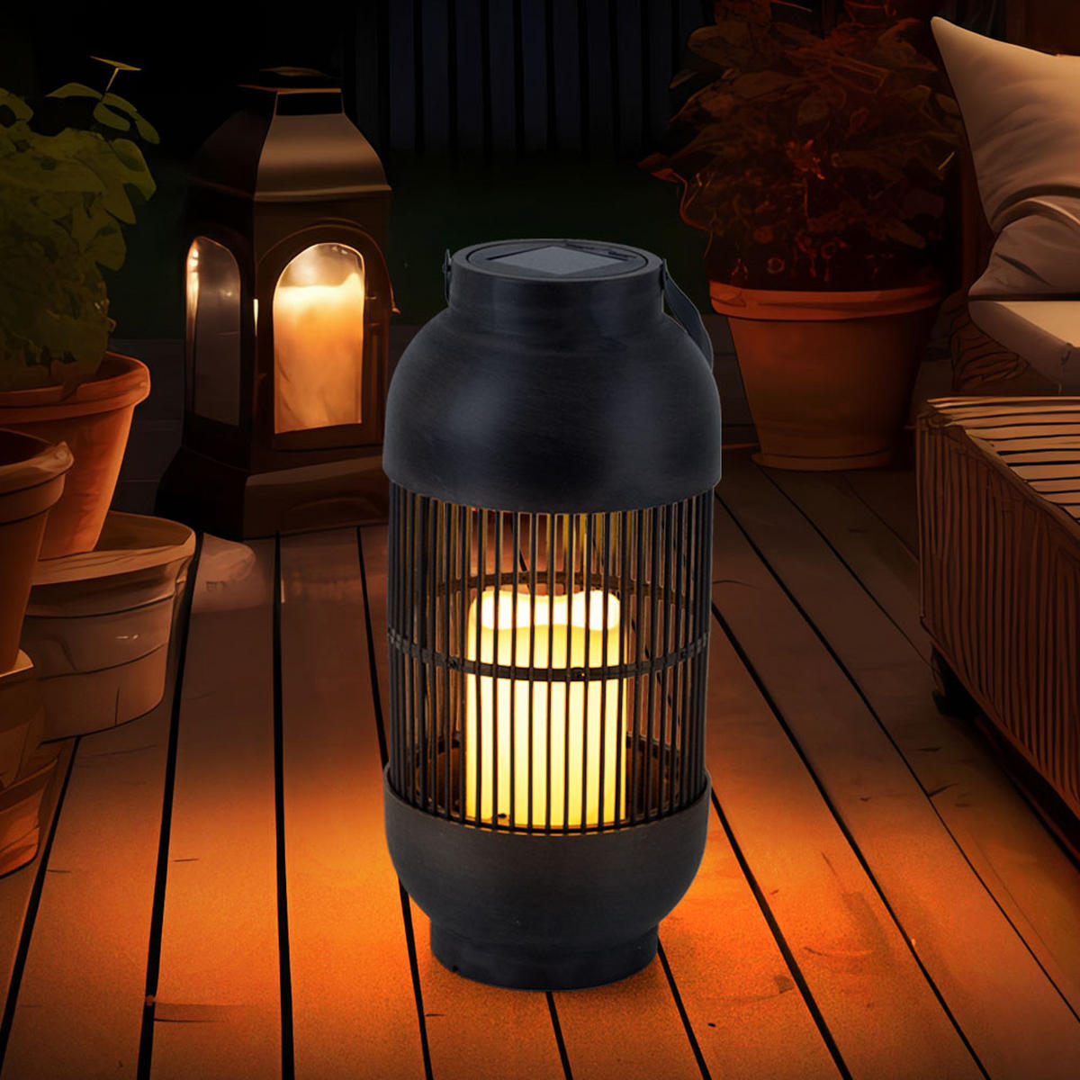 LED AUSSENLEUCHTE Solar Tischleuchte Schwarz 2er Set - Schwarz, Kunststoff (14.5/33/14.5cm)