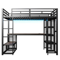 HOCHBETT 140/200 cm aus Metall und MDF mit Schreibtisch Kleiderschrank USB und LED Schwarz - Schwarz, Holzwerkstoff (140/200cm) - Modenvie