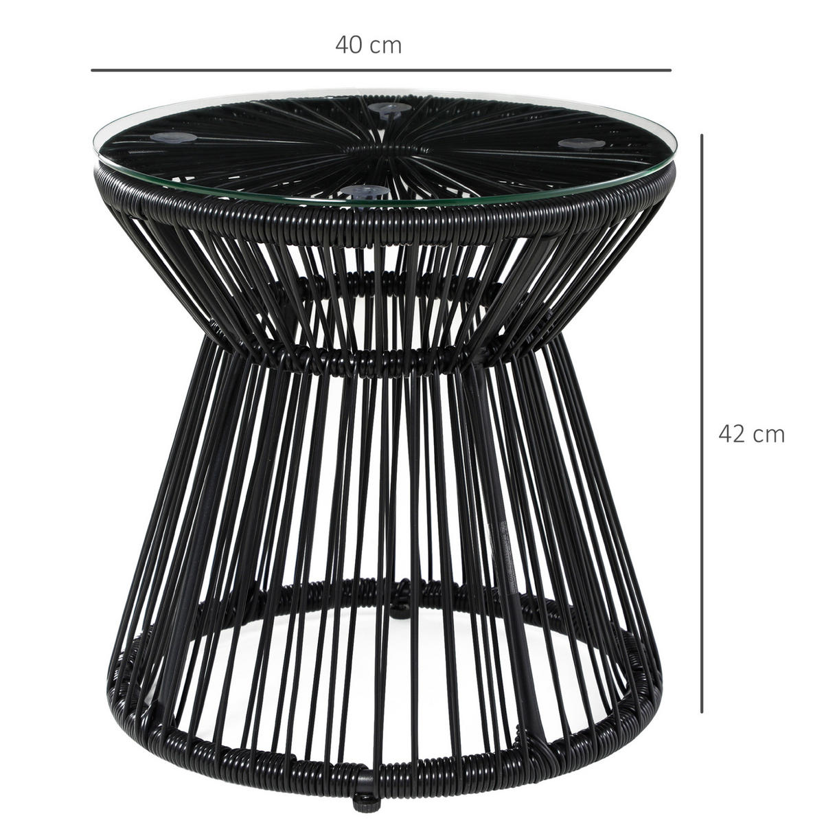BEISTELLTISCH 40/40/42 cm mit gehärteter Glasplatte und PE-Rattan-Geflecht im Boho-Stil, Schwarz - Schwarz, Metall (40/40/42cm) - Redom