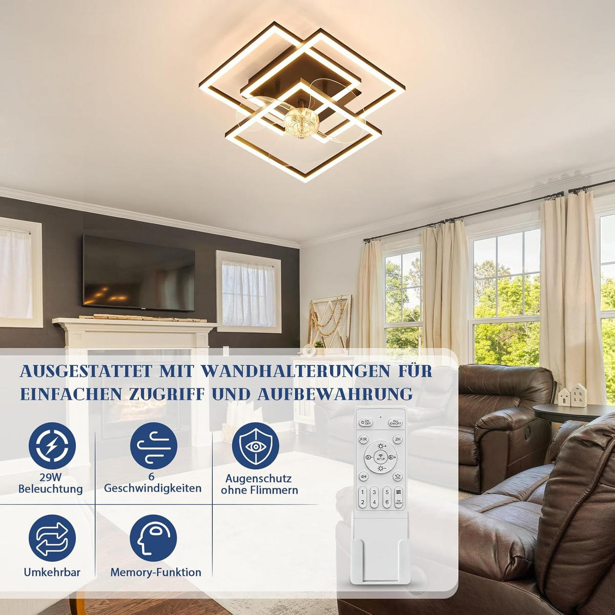 LED stropní ventilátor 37/37/16,5 cm - černá, kov (37/37/16.5cm) - Nettlife