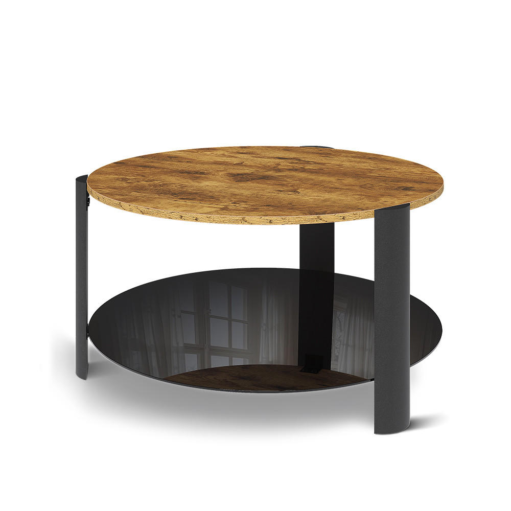 COUCHTISCH Navo, Eiche rustikal/Schwarz, 80 x 80 cm - Wildeiche/Schwarz, Holzwerkstoff (80/80/43.5cm) - Vicco