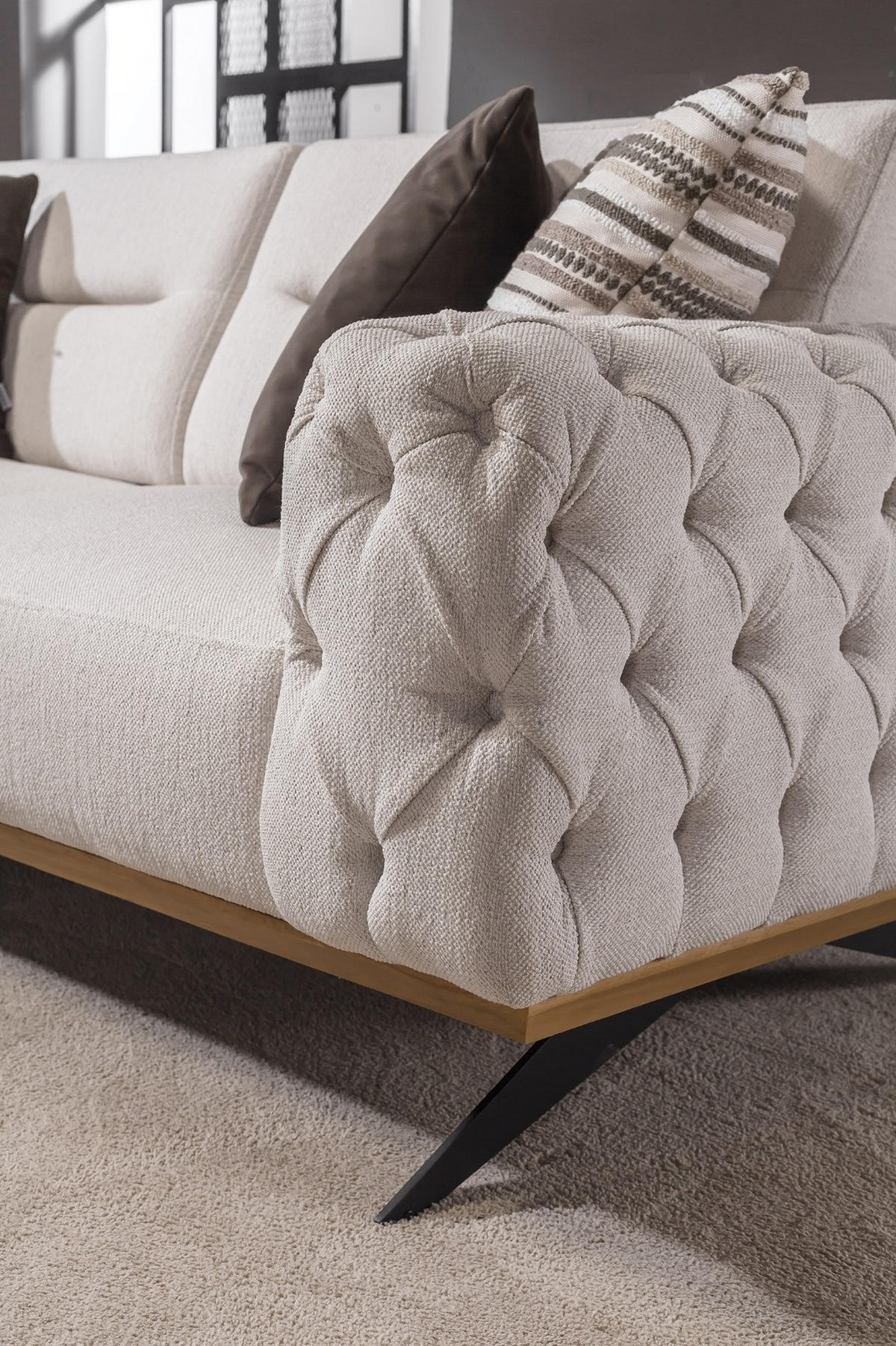 3 Sitzer SOFA Cuba Samt Schwarz - Creme, Textil/Metall (235/87/95cm)