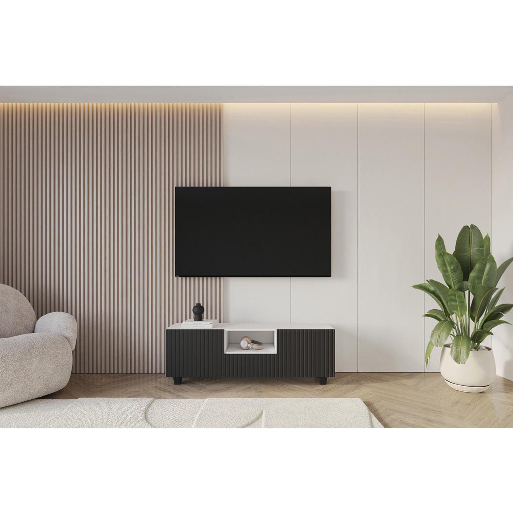 Thumbnail - Altdecor Lowboard, Schwarz, Weiß, Holzwerkstoff, Rechteckig, würfelförmig, 140x50x41 cm, Wohnzimmer, Wohnwände, Lowboard...