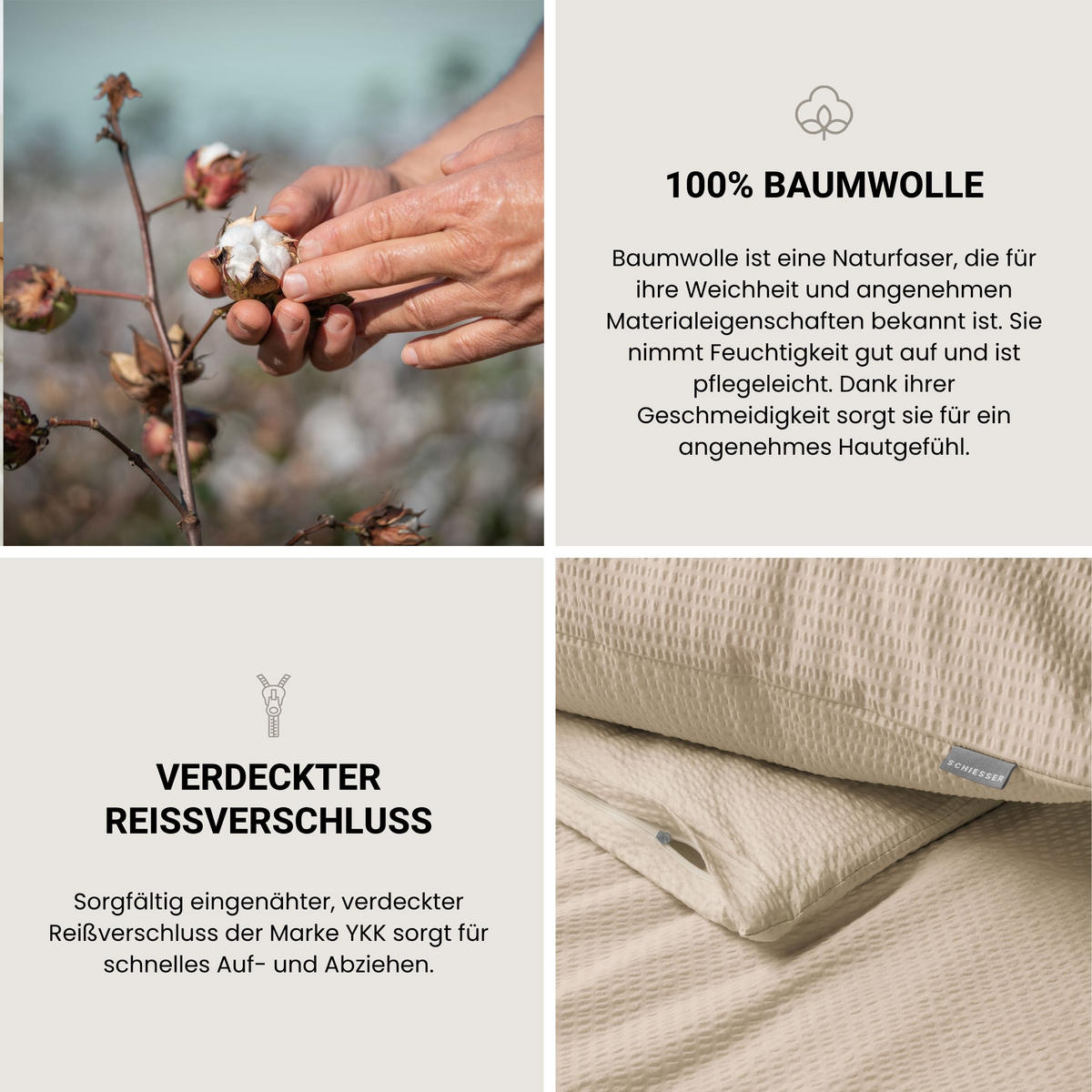 BETTWÄSCHESET Laura - Baumwoll Seersucker - 2-teilig - 135x200 cm - Helltaupe - Taupe, Textil (135/200cm) - SCHIESSER