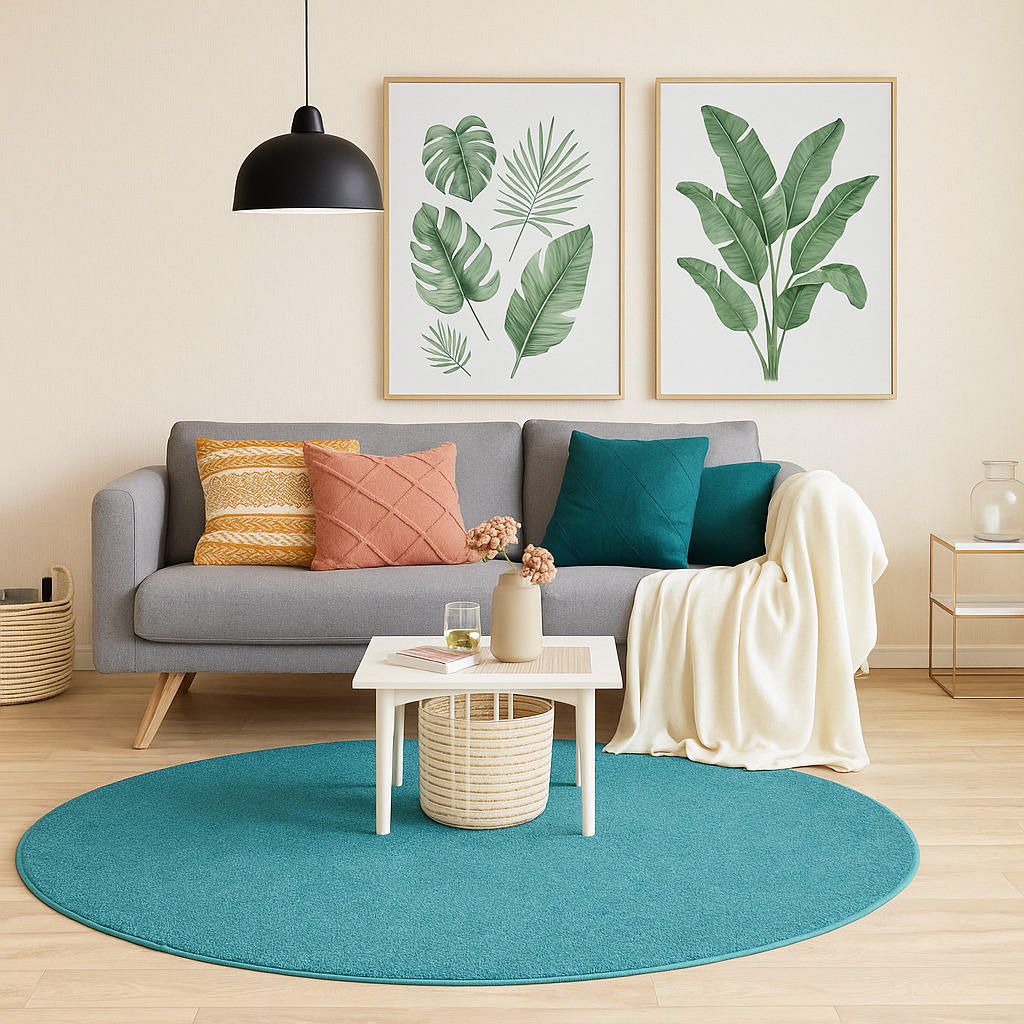 HOCHFLOR VELOURS TEPPICH MONA RUND - Petrol, Textil (133/133cm) - Snapstyle