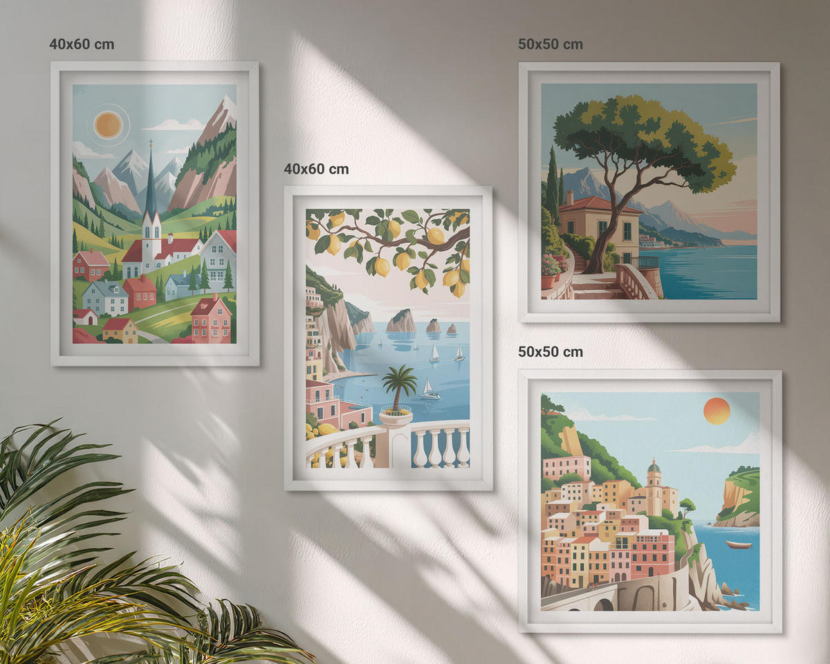 BILDER SET 4er Set - 50x50 cm & 40x60 cm Weißer Rahmen - Meereslandschaften, Zitrusfrüchte - Weiß, Kunststoff (50/50cm) - TULUP