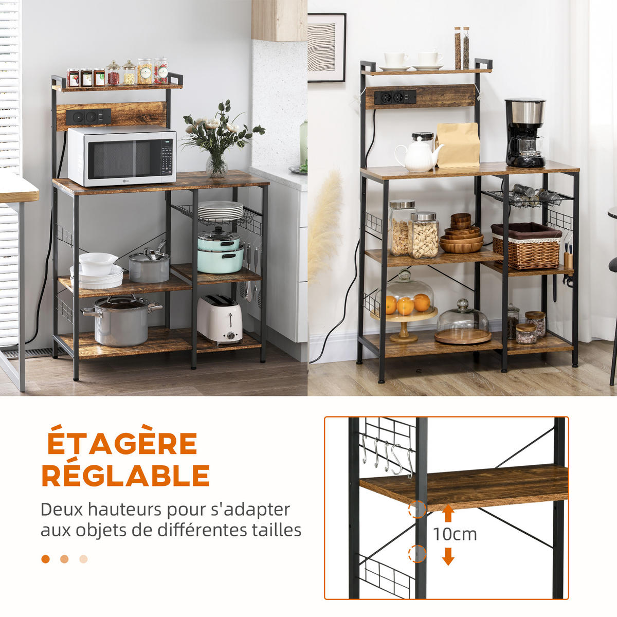 MIKROWELLENREGAL DE-11108 Integrierte Steckdosen Braun - Braun, Holzwerkstoff (42/130/90cm) - ComfortXL