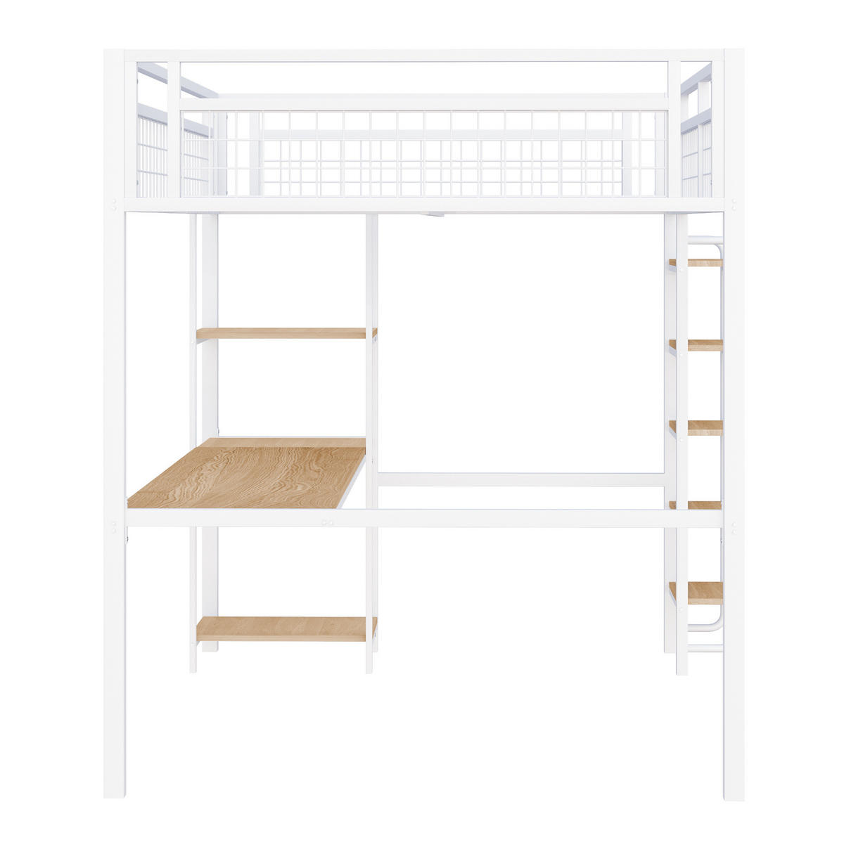 HOCHBETT 140/200 cm Weiß aus MDF und Metall mit Tisch und Regal - Weiß, Metall (140/200cm) - OKMYHOME