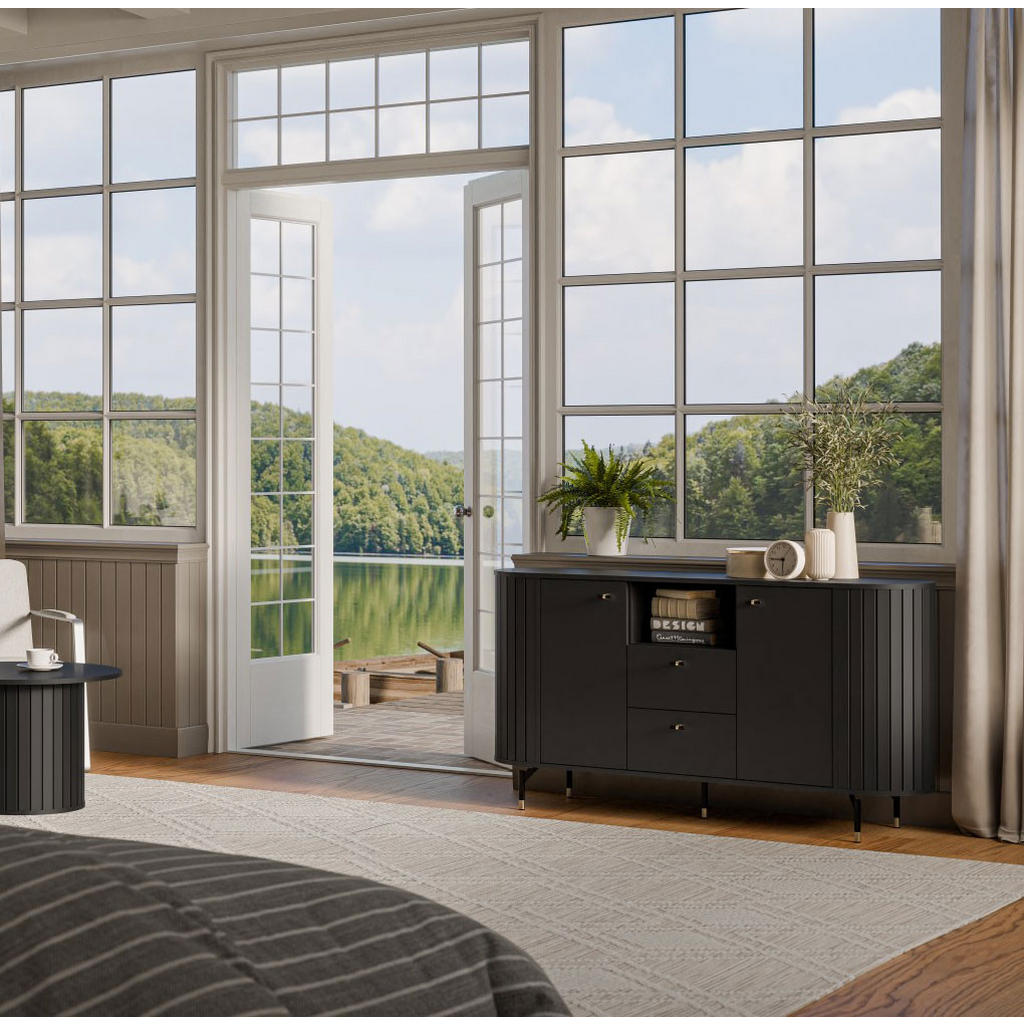 Thumbnail - Feldmann-Wohnen Sideboard, Schwarz, Holz, 2 Fächer, 2 Schubladen, 150x81x40 cm, Wohnzimmer, Kommoden & Sideboards, Sideb...