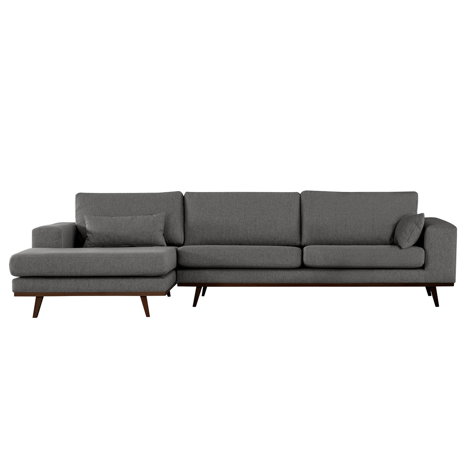 ECKSOFA mit Longchair - Dunkelgrau/Buchefarben, Textil (281/153cm) - home24