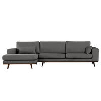 ECKSOFA mit Longchair - Dunkelgrau/Buchefarben, Textil (281/153cm) - home24