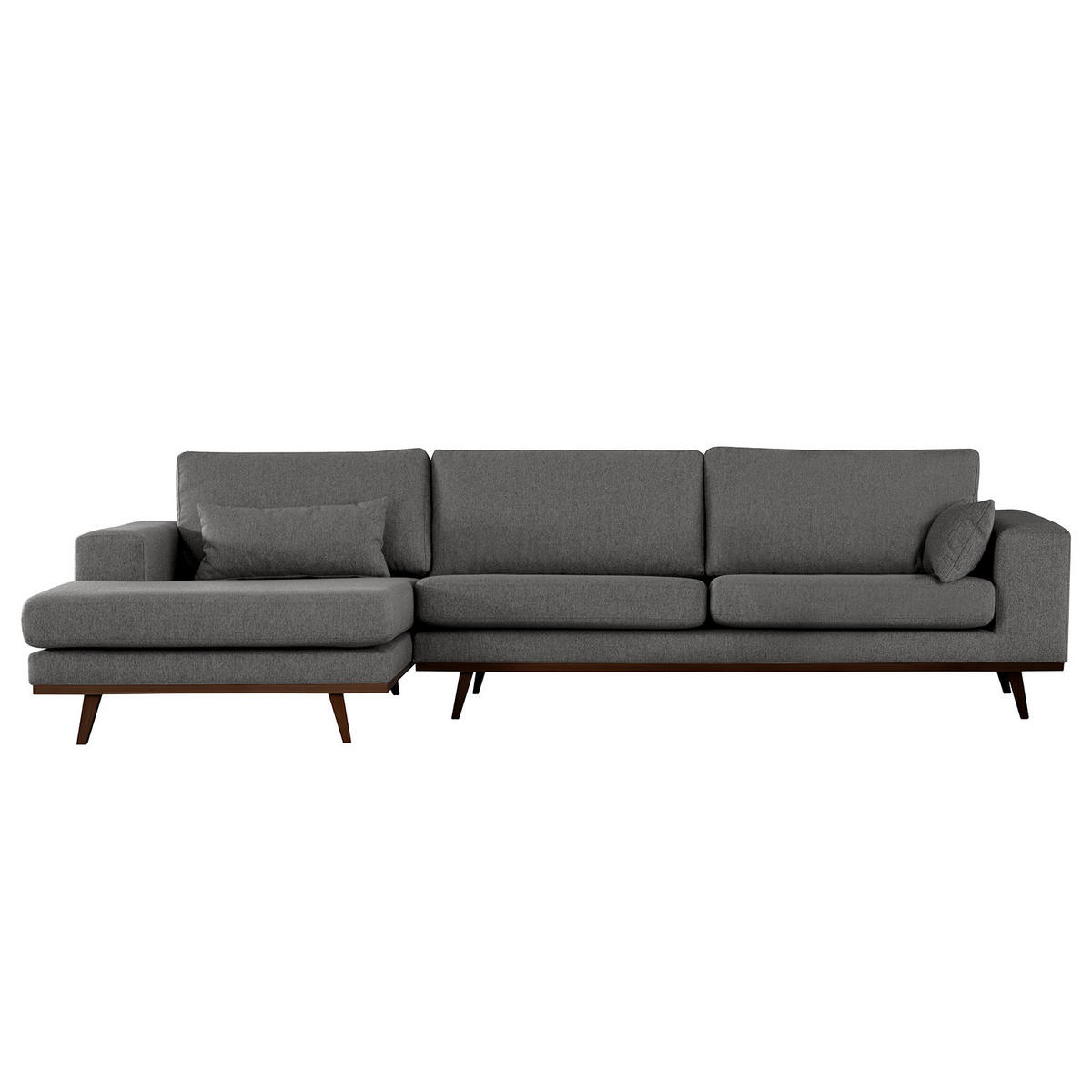 ECKSOFA mit Longchair - Dunkelgrau/Buchefarben, Textil (281/153cm) - home24
