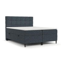 BOXBETT Urbaneo Marineblau 140/200 cm mit Bonellmatratze und Topper - Schwarz/Dunkelblau, Holz/Holzwerkstoff (140/200cm) - Maison de Reve
