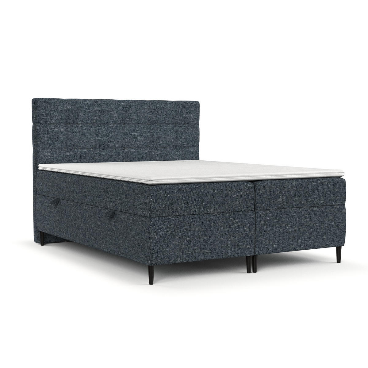 BOXBETT Urbaneo Marineblau 140/200 cm mit Bonellmatratze und Topper - Schwarz/Dunkelblau, Holz/Holzwerkstoff (140/200cm) - Maison de Reve