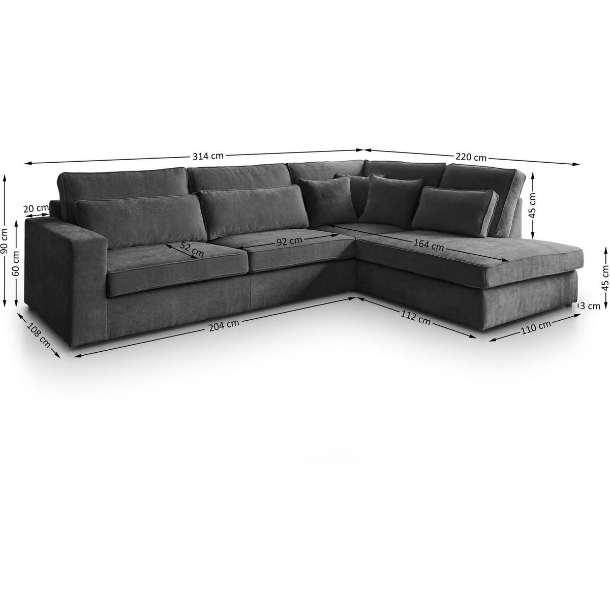 ECKSOFA Parma ohne Schlaffunktion dunkelgrau links - Dunkelgrau/Schwarz, Textil (314/224cm) - Beautysofa