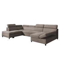 WOHNLANDSCHAFT Olettio Braun 342/205/96 cm – großes Sofa mit Schlaffunktion L - Schwarz/Braun, Holz/Textil (205/96/342cm) - AX Living