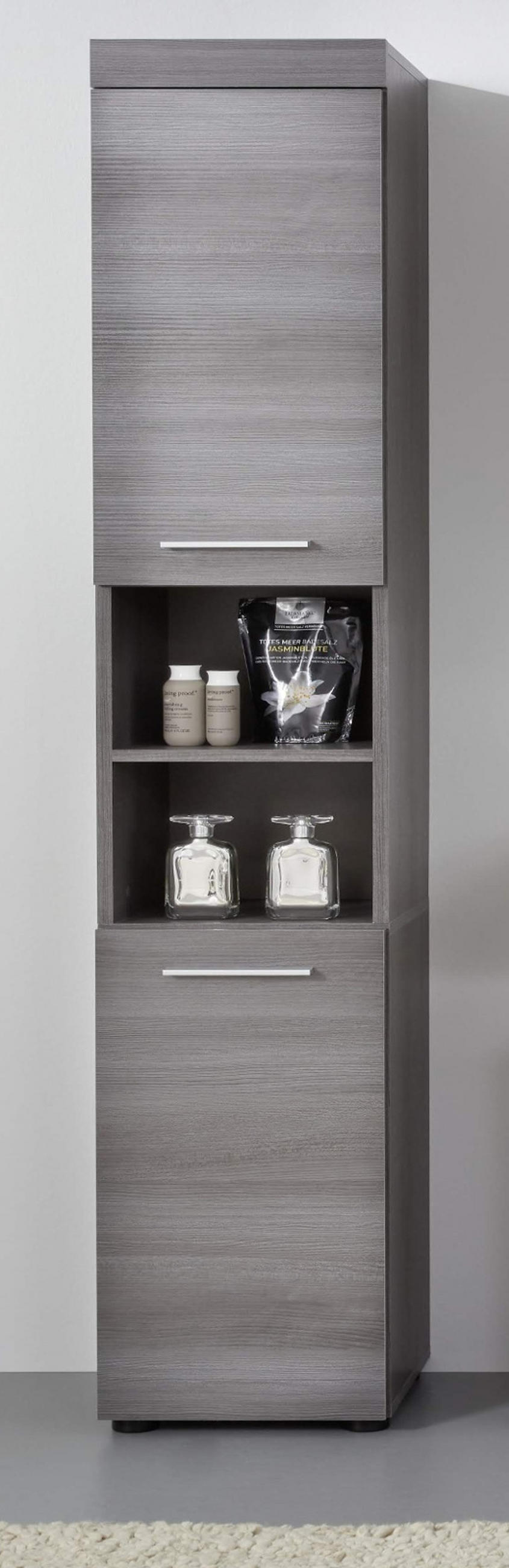HOCHSCHRANK grau Rauchsilber 30 x 190 cm, Badschrank Türanschlag wechselbar - Silberfarben/Schwarz, Holzwerkstoff/Kunststoff (30/190/31cm) - Top.Furn