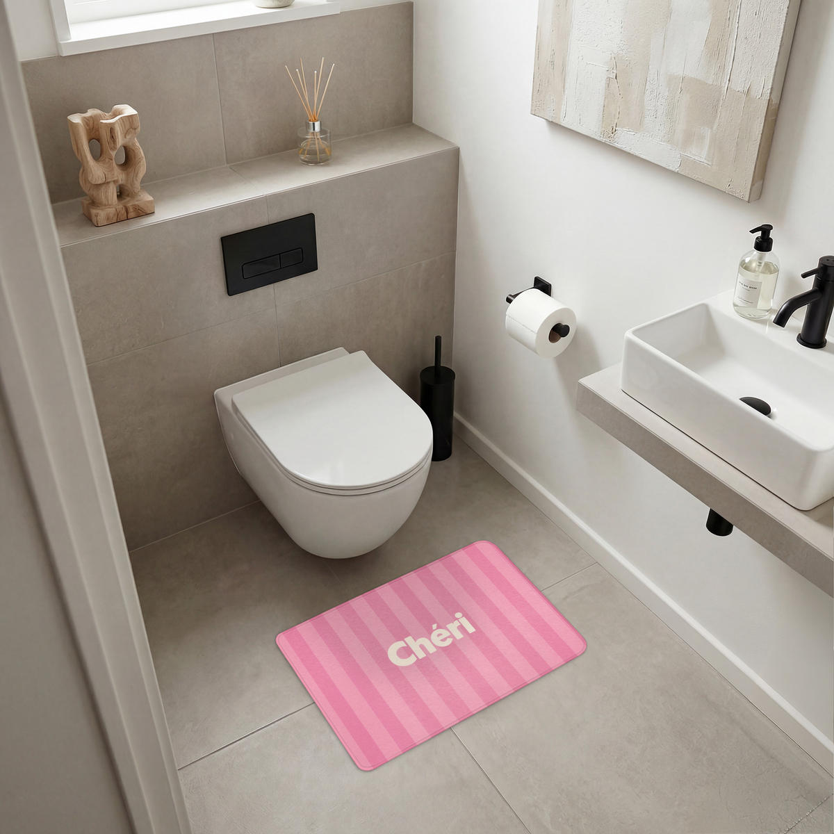 KOUPELNOVÁ PŘEDLOŽKA Pruhované - růžové - Chéri 60x40 cm - růžová, textil/plast (60/40cm) - OnlyWow