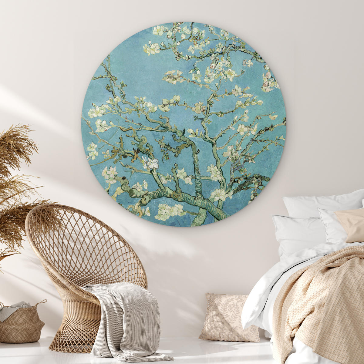 NÁSTĚNNÝ OBRAZ Van Gogh - Mandlový květ - Staří mistři - Umění - Vintage 150x150 cm - pastelově modrá, plast (150/150cm) - MuchoWow