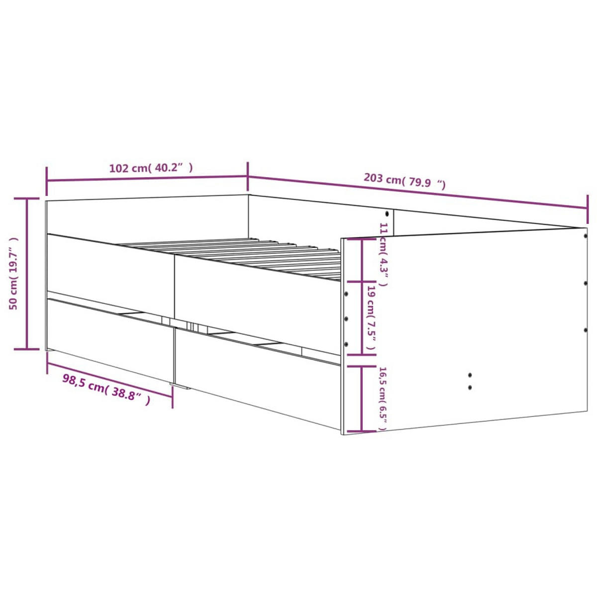 BETTGESTELL Mit Schubladen Weiss 100/200 Cm - Weiß, Holzwerkstoff (100/200cm) - vidaXL