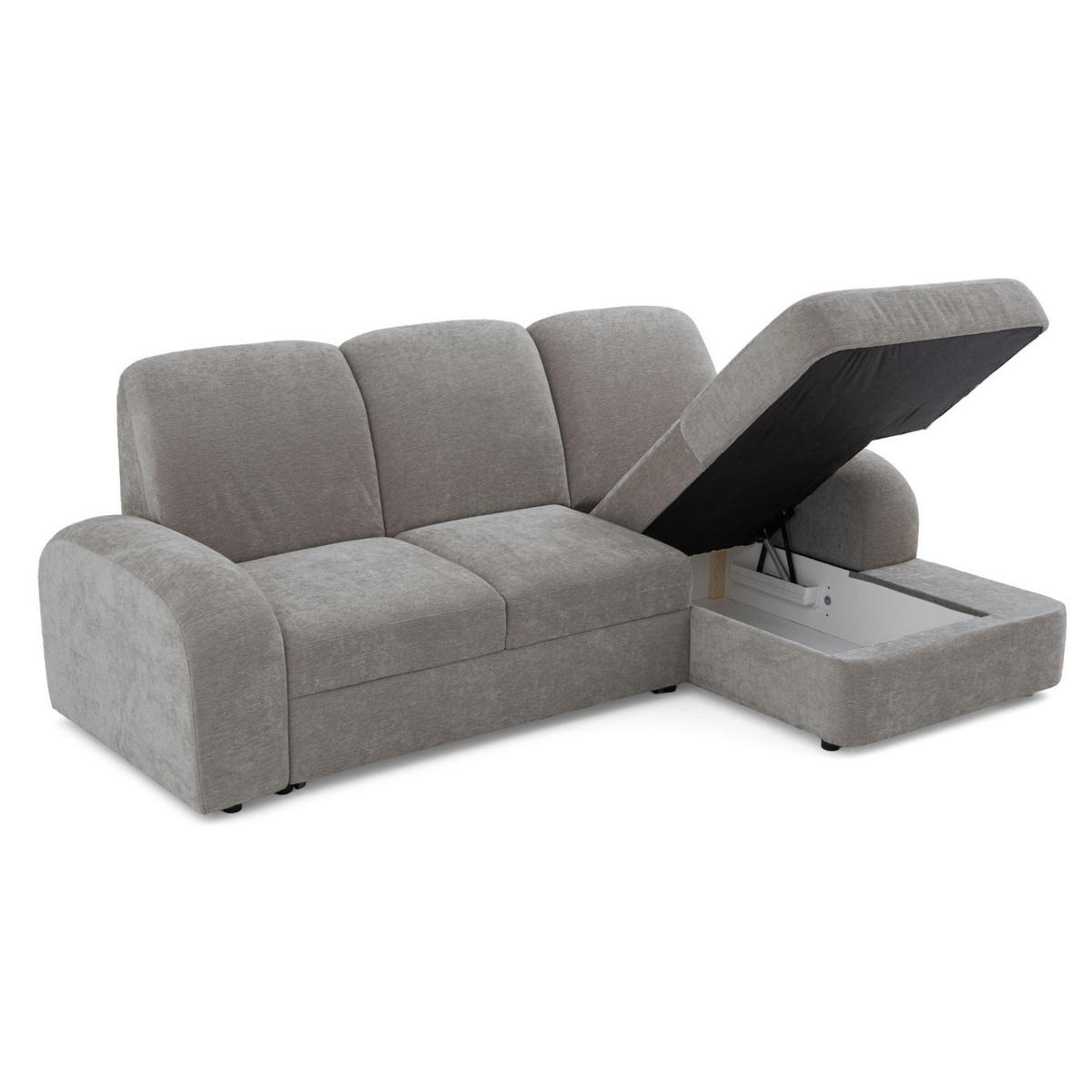 ECKSOFA VIBE S Rechts mit Schlaffunktion 130x202 Chenille Grau - Schwarz/Grau, Holz/Kunststoff (156/255cm) - Muffo