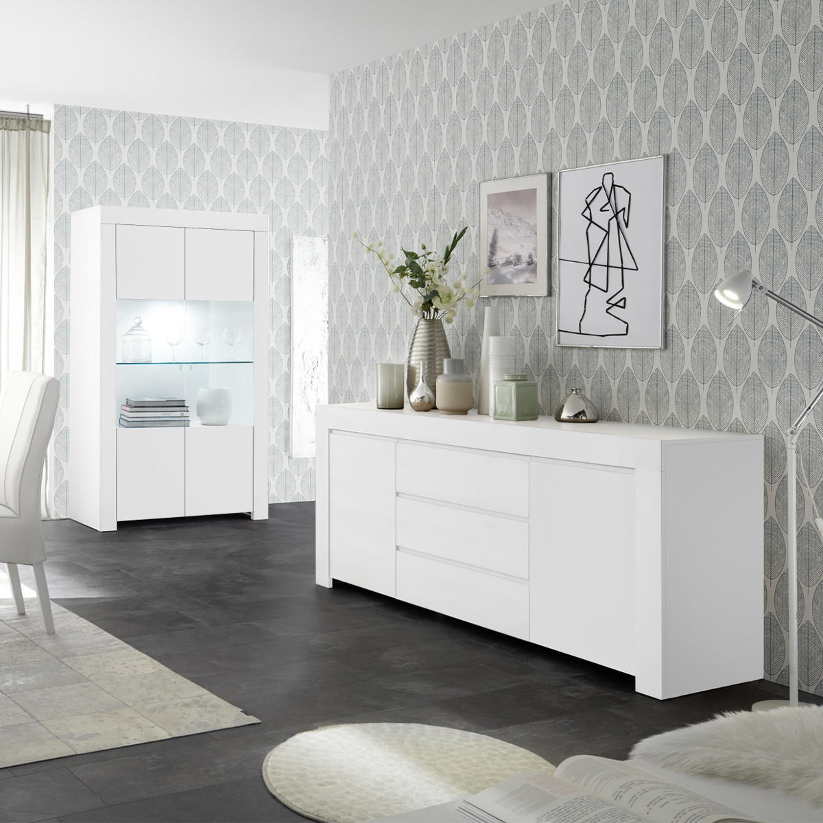 GESCHIRRSCHRANK mit 2 Glastüren ohne Beleuchtung H186 cm - Firenze - Weiß, Holzwerkstoff (42/186/110cm) - Calicosy