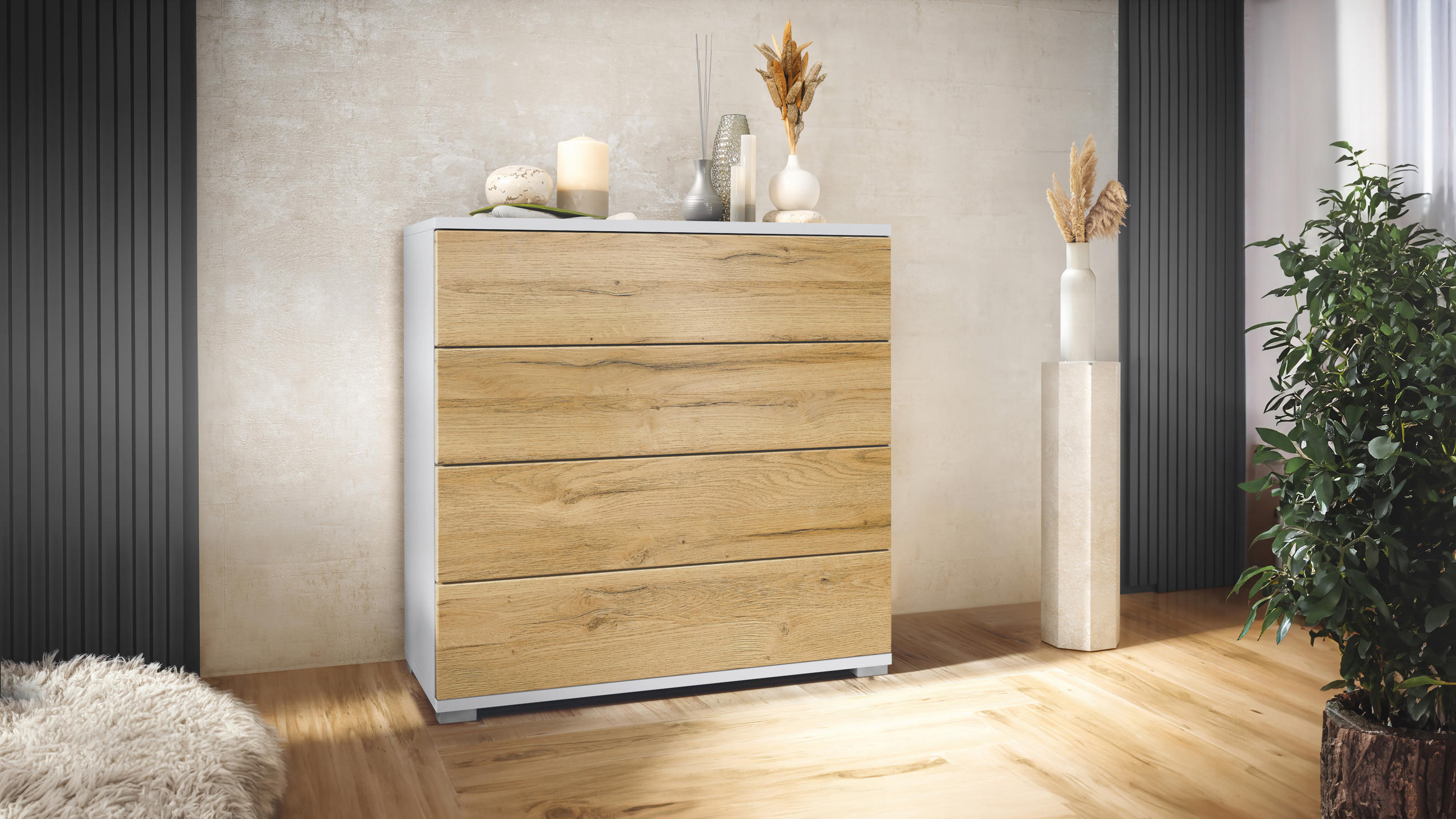 KOMMODE Pavos Eiche Natur - Eichefarben, Holzwerkstoff (76/76/35cm) - Vladon