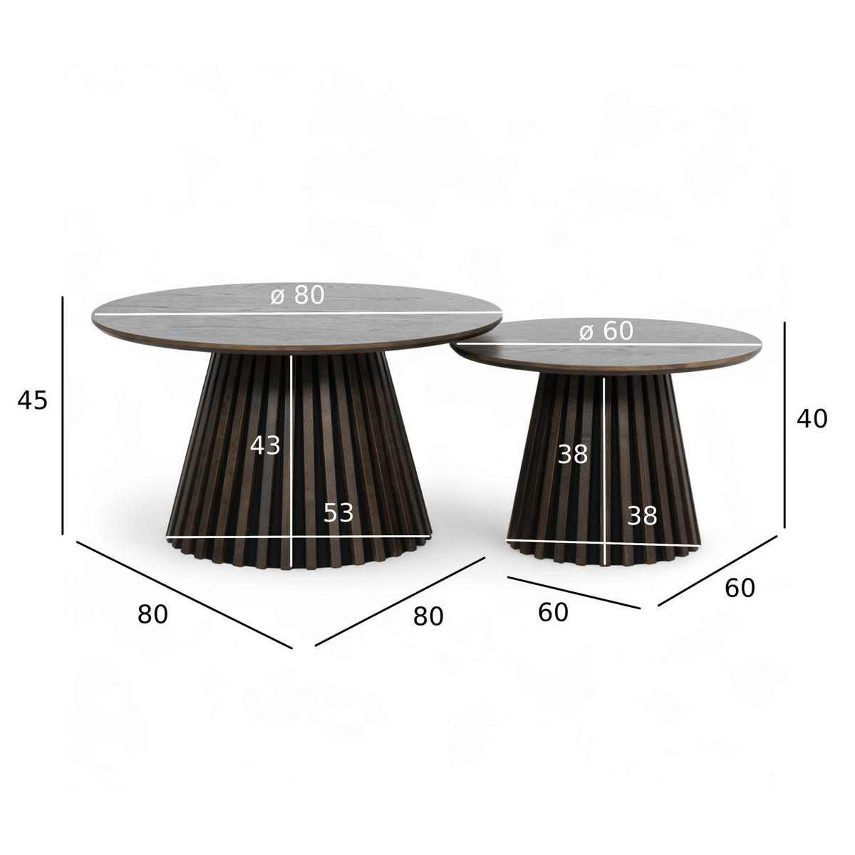 COUCHTISCHE 2er Set Räuchereiche - Braun, Holzwerkstoff (80/80/45cm) - Furnhouse