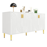 SIDEBOARD Weiß aus MDF mit Wellenfront und goldfarbenen Griffen, 152/40/75 cm, Weiß - Weiß, Holzwerkstoff (40/75/152cm) - Redom