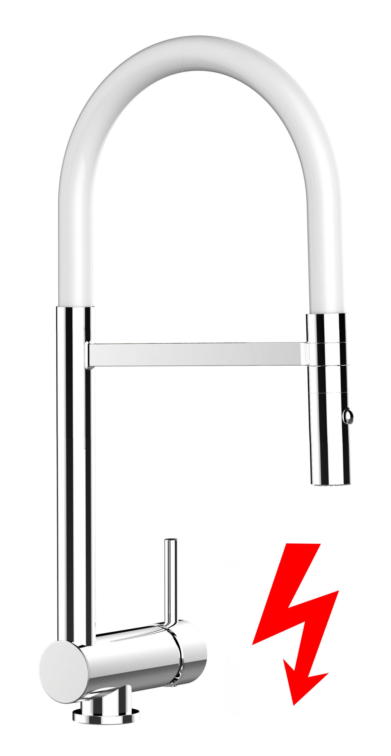 NIEDERDRUCK-VORFENSTER-KÜCHENARMATUR, Umklappbar 6 CM, Verchromt und Weiß, 2-Strahl-Brause - Weiß, Metall (21.3/48.2/21.3cm) - VIZIO