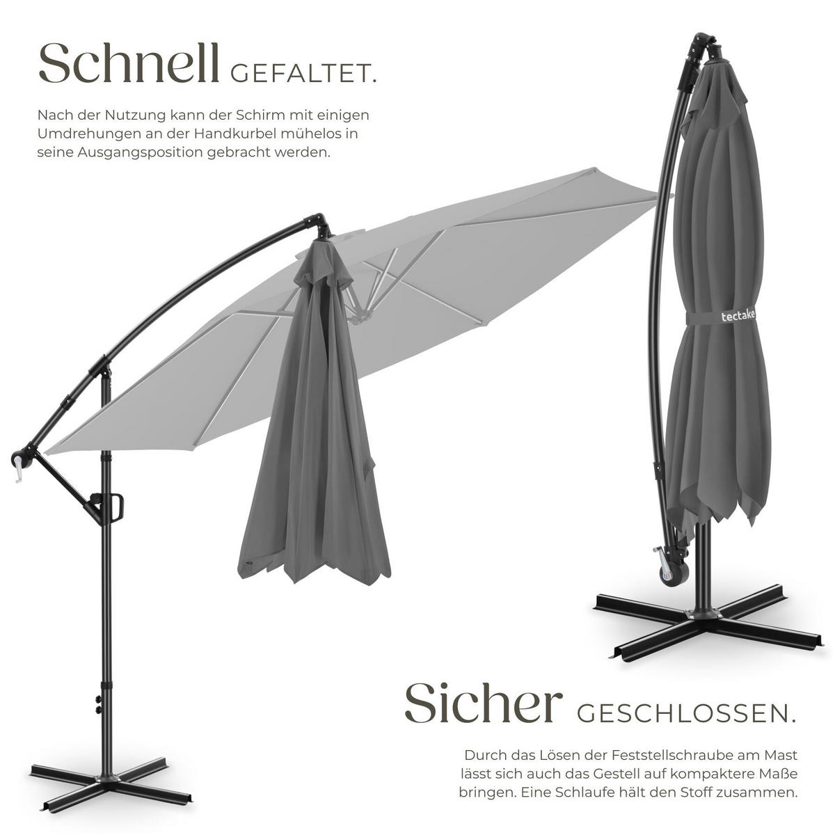 AMPELSCHIRM Artemis, inkl. Schutzhülle, grau - Grau, Metall (350/337cm) - tectake