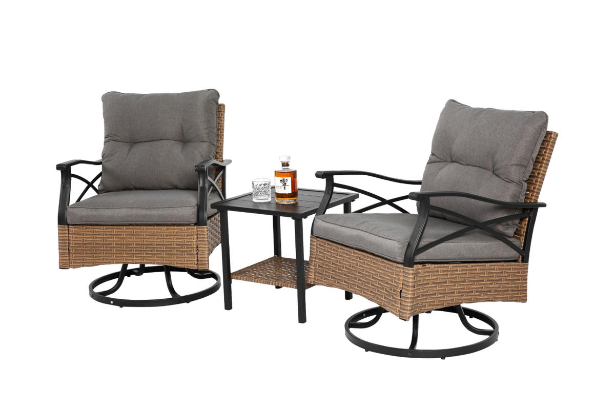 GARTENMÖBEL 64x58x82cm grau aus Stahl und PE-Rattan, mit Drehfunktion - Grau, Metall - Modfu