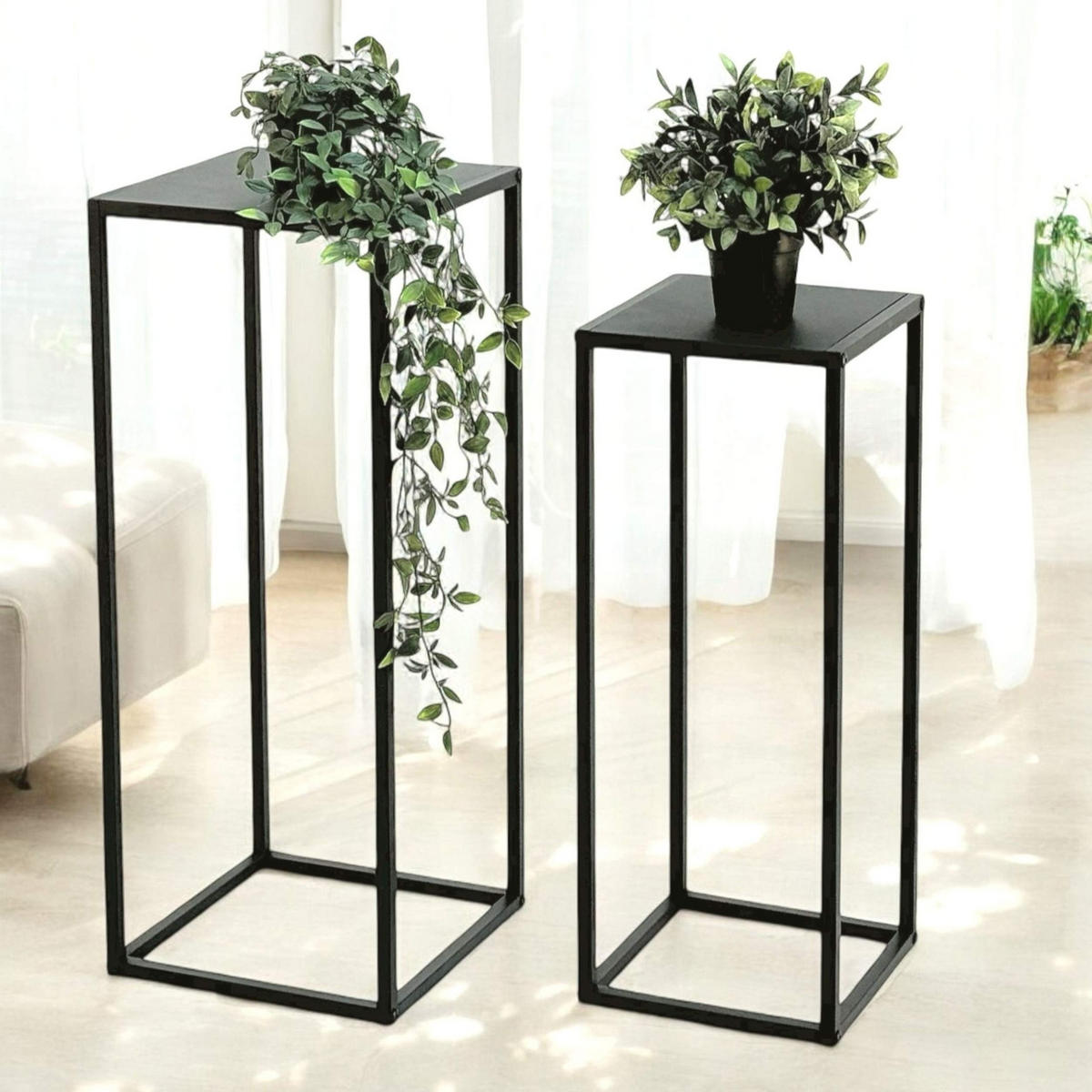 BLUMENHOCKER 2er Set Metall Schwarz 60–70 cm - Schwarz, Metall (30/70/30cm) - DanDiBo