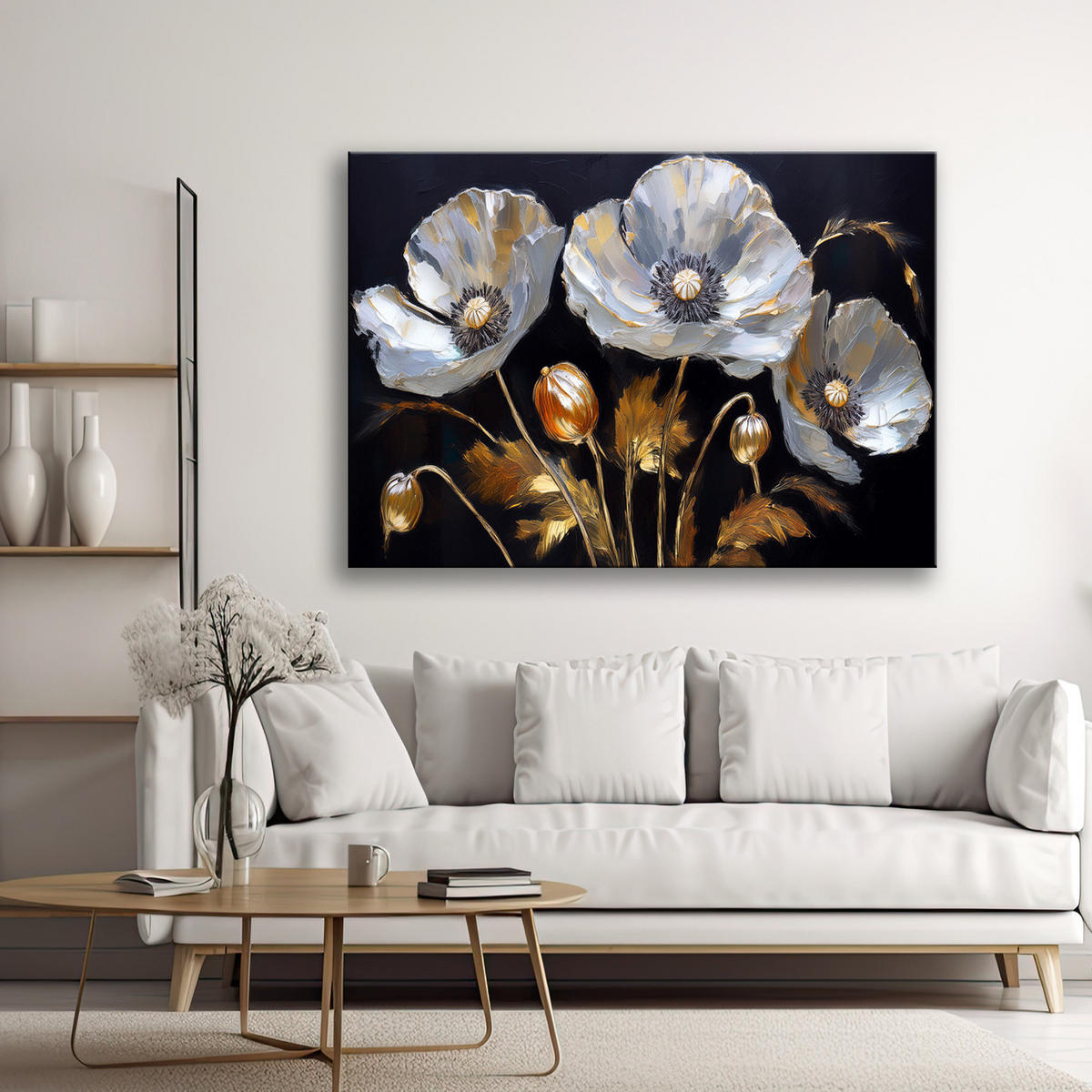 WANDBILD mohnblumen glamour silber - Schwarz, Textil (60/40cm) - Feeby