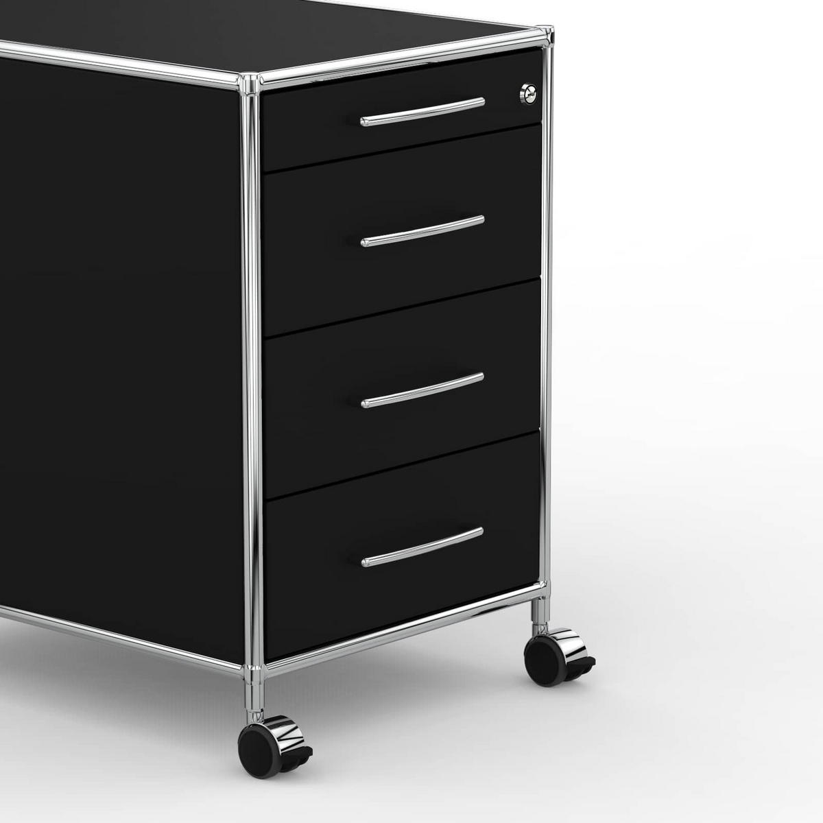 BÜRO-ROLLCONTAINER Holz, 60 cm, 4 Schubladen, Schwarz - Chromfarben/Silberfarben, Holzwerkstoff/Metall (60/66.5/60cm) - Versee