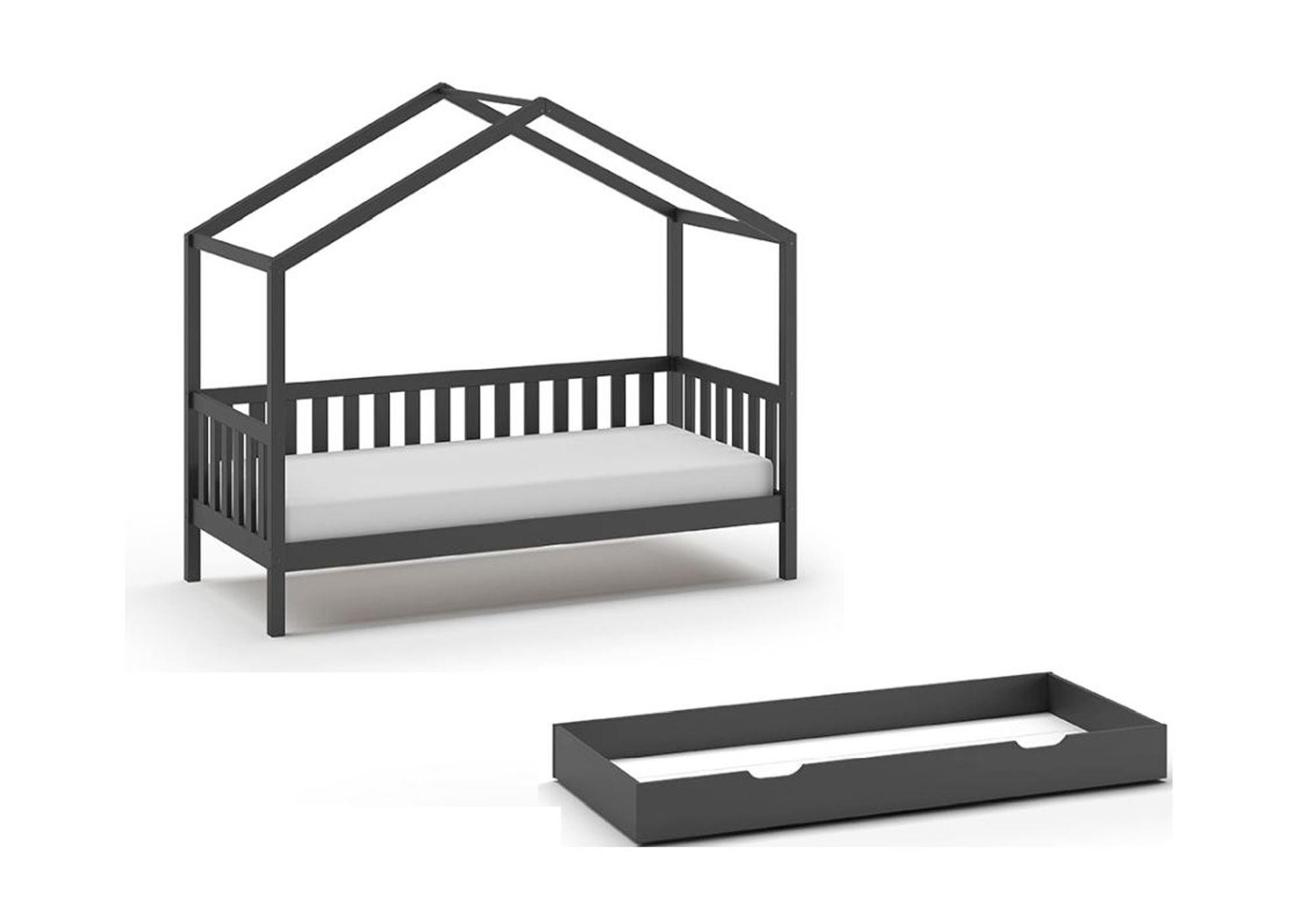 HAUSBETT Kapua 210x170x97 mit Bettschublade Massivholz in Anthrazit - Anthrazit, Holz (90/200cm) - 58aufmkessel