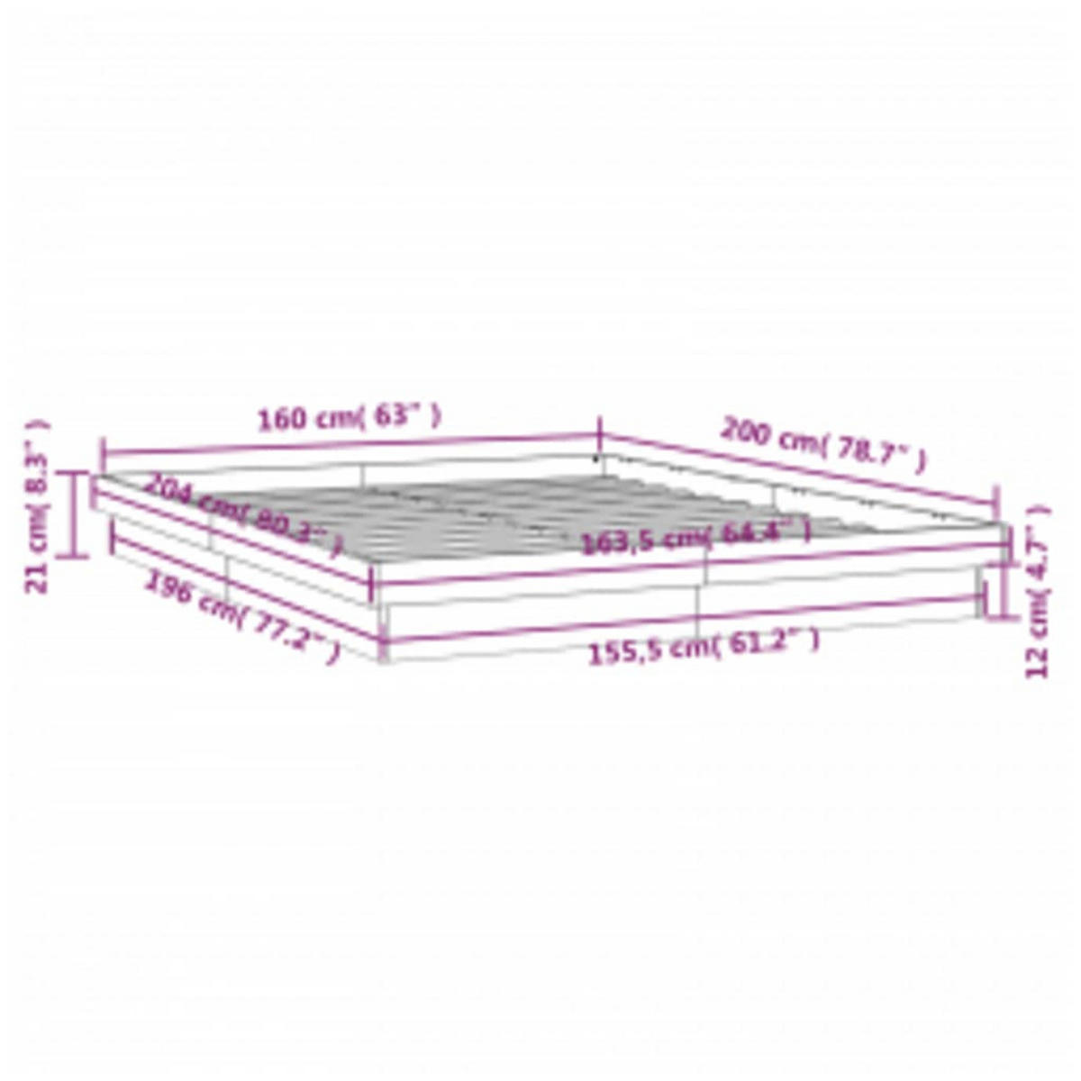 MASSIVHOLZBETT Mit Leds Weiss 160/200 Cm - Weiß, Naturmaterialen (160/200cm) - vidaXL