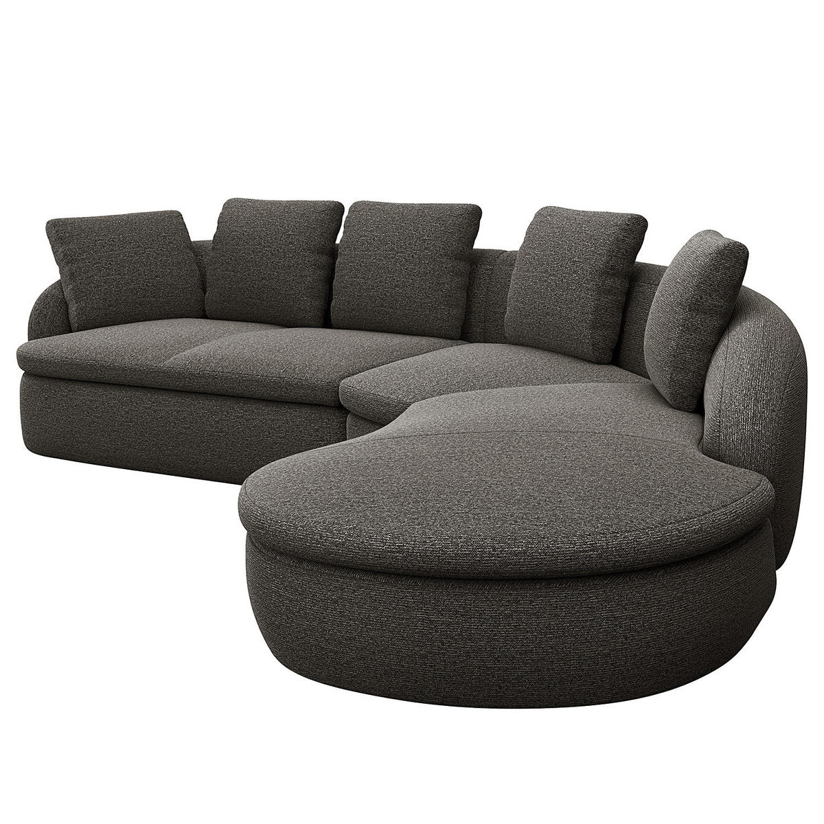 ECKSOFA mit Rundecke - Anthrazit/Schwarz, Kunststoff/Textil (340/225cm) - home24