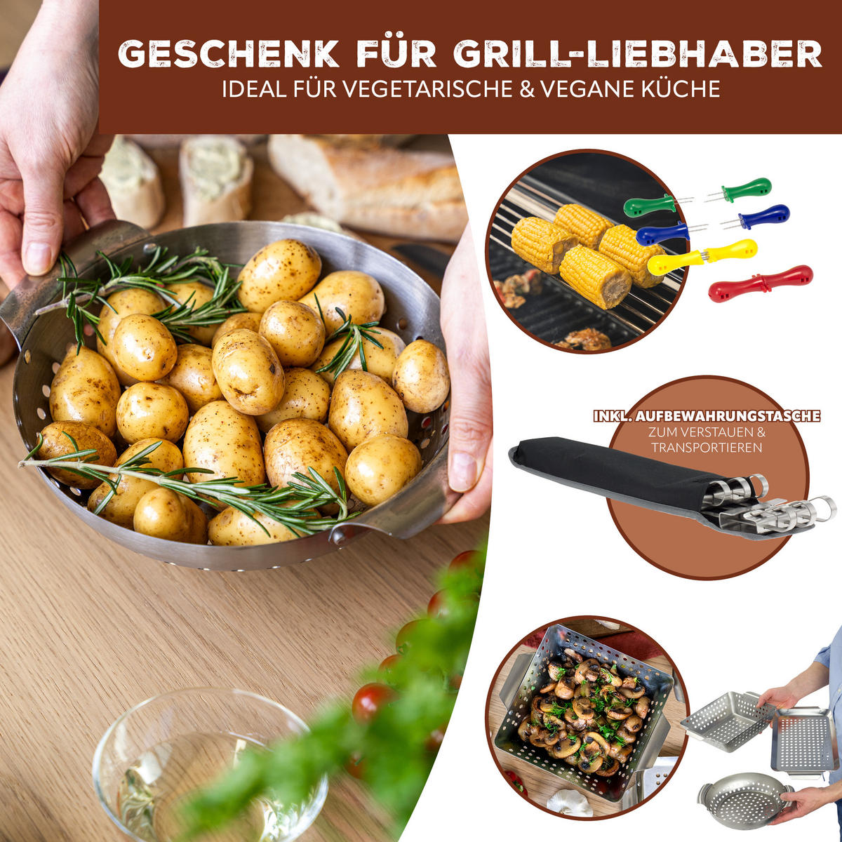 VEGGIE-GRILL-SET 13tlg. - Edelstahlfarben, Metall (32/1.5/18.5cm) - bremermann