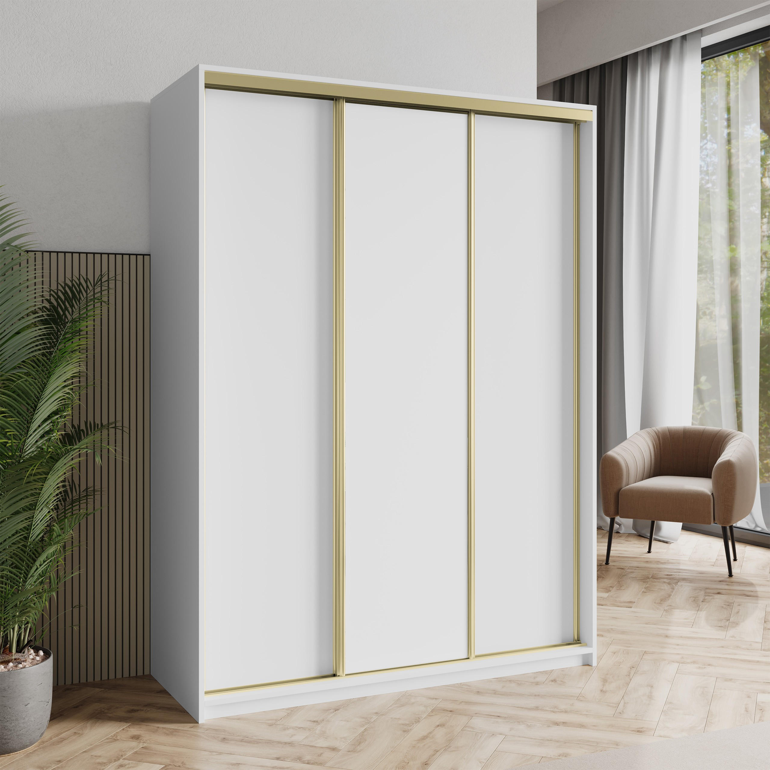 SCHWEBETÜRENSCHRANK NISSE 150/205/60 cm 3-türig Weiß - Weiß, Holzwerkstoff (150/205/60cm) - MASSENO