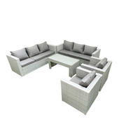GARTENSOFA hohe Rückenlehne Polyrattan Hellgrau-Mix 8-Sitzer - Hellgrau/Grau, Glas/Kunststoff - Fimous