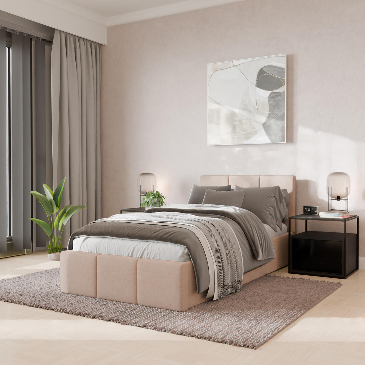 POLSTERBETT für Schlafzimmer Bett mit Stauraum Creme 90x200cm Kopfteil 120cm - Weiß, Holzwerkstoff/Metall (90/200cm) - Muralo