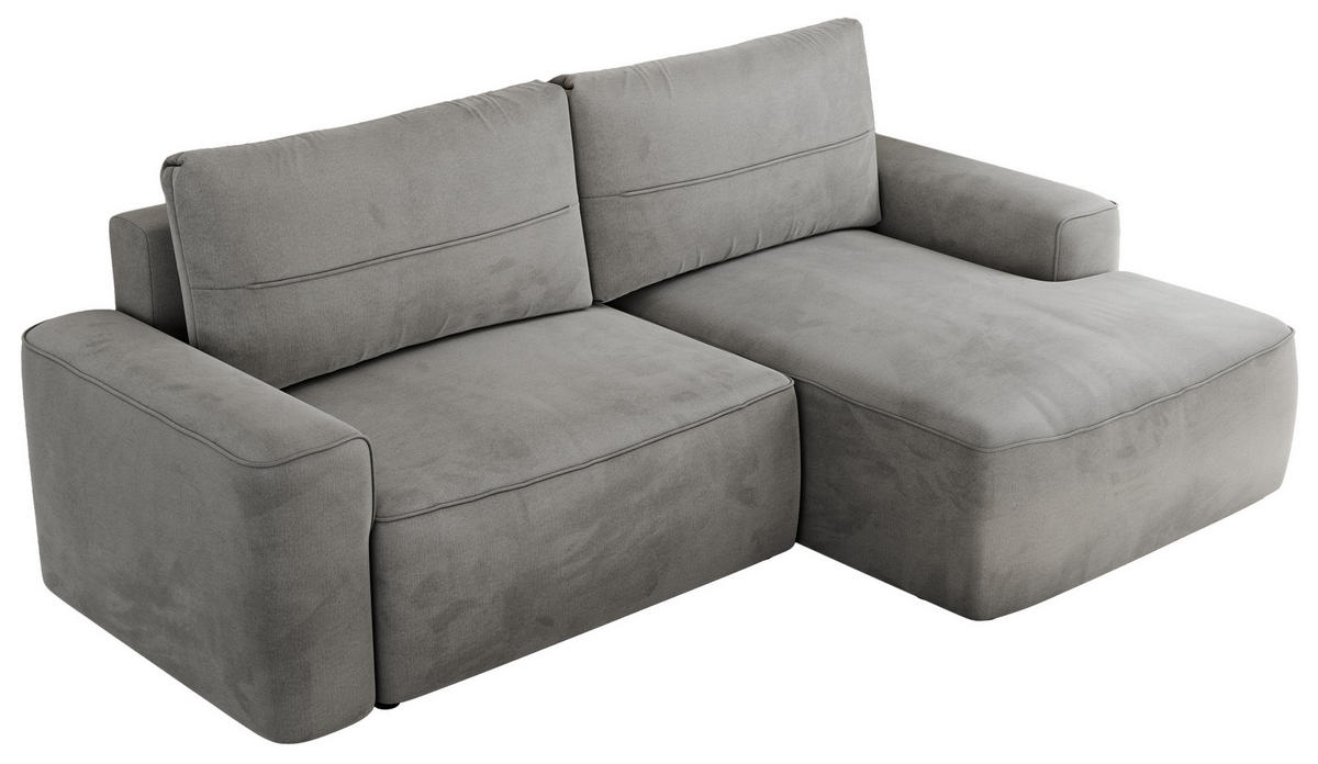 ECKSOFA BELLUNO L Hellgrau Velvet - Rechts - Hellgrau/Schwarz, Textil (233/144cm) - MKS