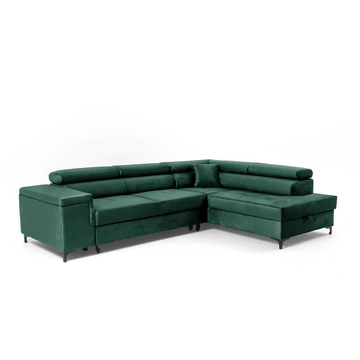 ECKSOFA WILLIAM L Rechts mit Schlaffunktion 127x195 Velours Grün - Silberfarben/Grün, Holz/Textil (203/275cm) - Muffo